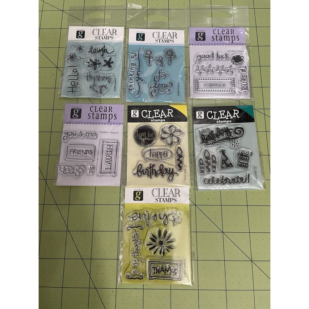 Studio G Acrylic Cling Stamp Lot 7 Packages Birthday Friends Hello Good Luck